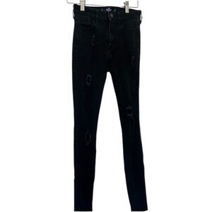 Skinny High Rise Distressed Ripped Black Hollister Jeans